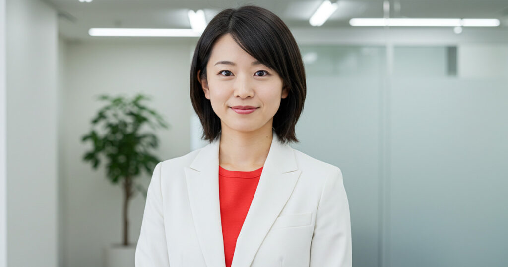 オフィスで真剣な表情を見せる女性リーダーのポートレート